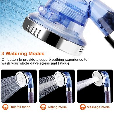 Blue, Handheld Shower Head With Ionic Filtration With 3 Modes