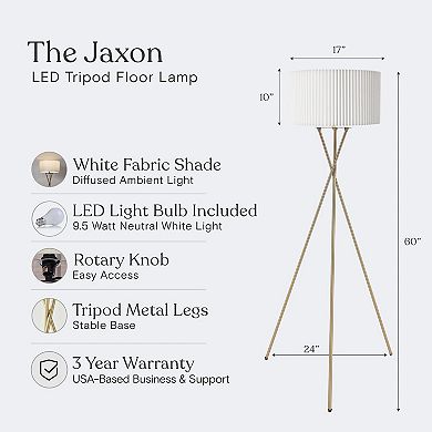 Jaxon 60'' Pleated Shade LED Floor Lamp in Brass
