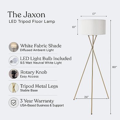 Brightech Jaxon 60" Led Contemporary Tripod Floor Lamp With Pleated Shade