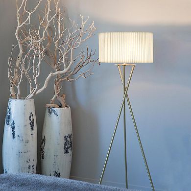 Brightech Jaxon 60" Led Contemporary Tripod Floor Lamp With Pleated Shade