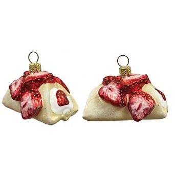 Pinnacle Peak Trading Strawberry Filled Cannoli Cake Polish Glass Christmas Ornament Set Of 2