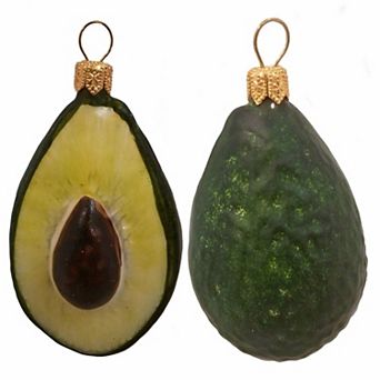 Pinnacle Peak Trading Avocado Fruit Polish Mouth Blown Glass Christmas Ornament Set Of 2 Decorations