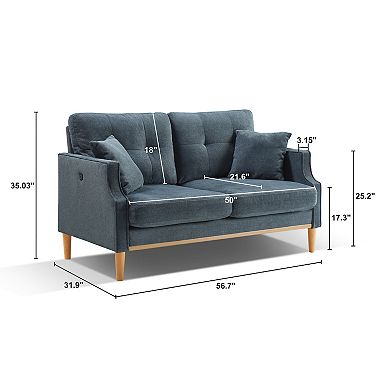 F.C Design Living Space sofa 2 seater ,Loveseat With Waterproof Fabric, USB Charge