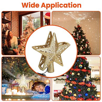Gold, Christmas Tree Topper Star With White Snowflake