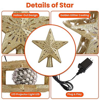 Gold, Christmas Tree Topper Star With White Snowflake