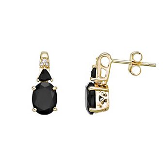 Gemminded 10k Gold Onyx & Diamond Accent Oval Drop Earrings