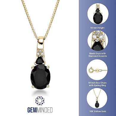 Gemminded 10k Gold Onyx & Diamond Accent Oval Pendant Necklace