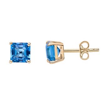 Gemminded 10k Gold ISQA Blue Topaz Square Stud Earrings