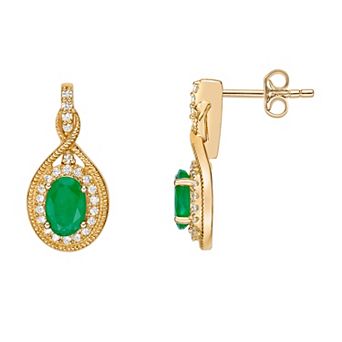 Gemminded 10k Gold Emerald & 1/5 Carat T.W. Diamond Drop Earrings