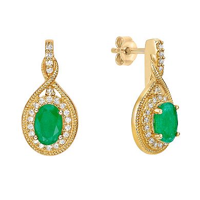 Gemminded 10k Gold Emerald & 1/5 Carat T.W. Diamond Drop Earrings