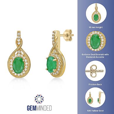 Gemminded 10k Gold Emerald & 1/5 Carat T.W. Diamond Drop Earrings