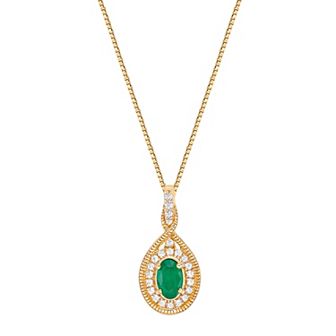 Gemminded 10k Gold Emerald & 1/6 Carat T.W. Diamond Pendant Necklace