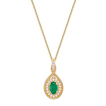Gemminded 10k Gold Emerald & 1/6 Carat T.W. Diamond Pendant Necklace