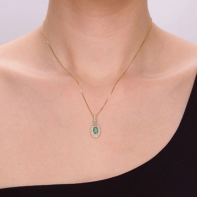 Gemminded 10k Gold Emerald & 1/6 Carat T.W. Diamond Pendant Necklace