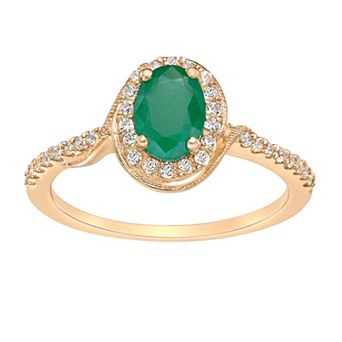 Gemminded 10k Gold Emerald & 1/4 Carat T.W. Diamond Halo Ring