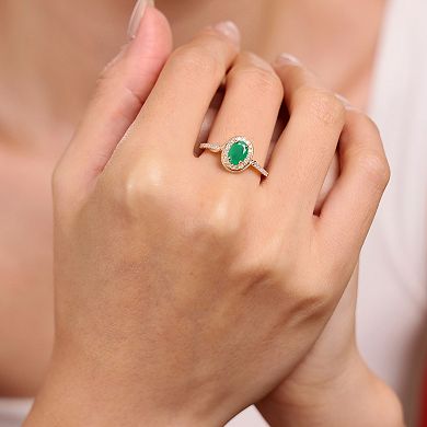Gemminded 10k Gold Emerald & 1/4 Carat T.W. Diamond Halo Ring