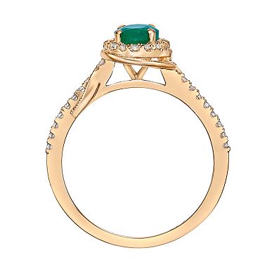 Gemminded 10k Gold Emerald & 1/4 Carat T.W. Diamond Halo Ring