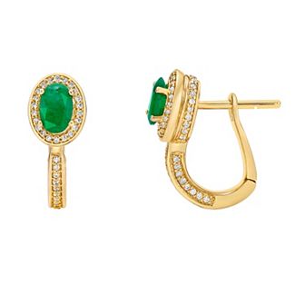 Gemminded 10k Gold Emerald & 3/8 Carat T.W. Diamond U-Hoop Earrings