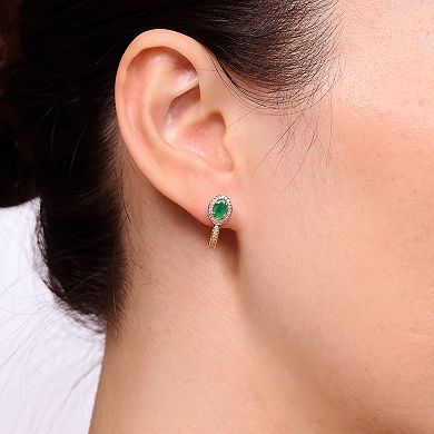 Gemminded 10k Gold Emerald & 3/8 Carat T.W. Diamond U-Hoop Earrings