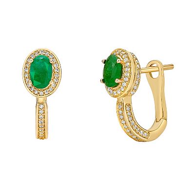 Gemminded 10k Gold Emerald & 3/8 Carat T.W. Diamond U-Hoop Earrings