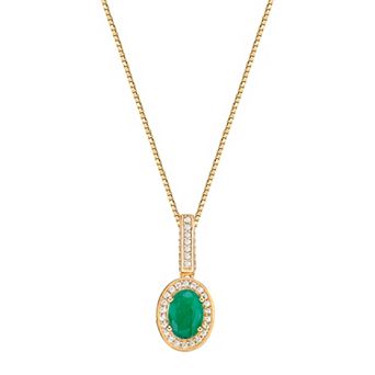 Gemminded 10k Gold Emerald & 1/4 Carat T.W. Diamond Halo Pendant Necklace