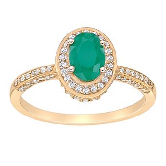 Gemminded 10k Gold Emerald & 1/3 Carat T.W. Diamond Halo Ring