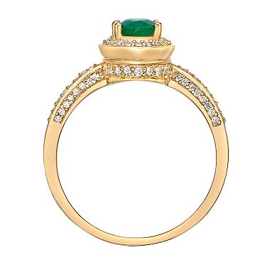 Gemminded 10k Gold Emerald & 1/3 Carat T.W. Diamond Halo Ring