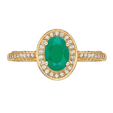 Gemminded 10k Gold Emerald & 1/3 Carat T.W. Diamond Halo Ring