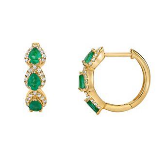 Gemminded 10k Gold Emerald & 1/4 Carat T.W. Diamond Huggie Earrings