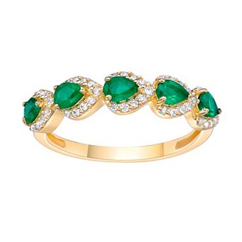 Gemminded 10k Gold Emerald & 1/5 Carat T.W. Diamond Teardrop Stone Band Ring
