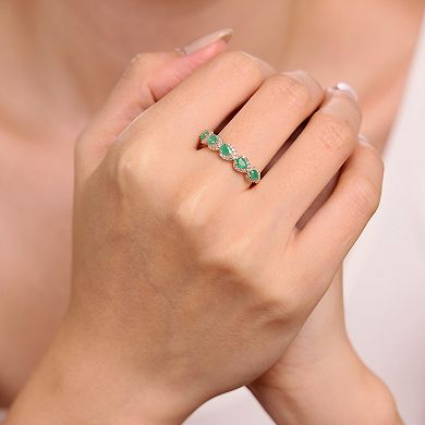 Gemminded 10k Gold Emerald & 1/5 Carat T.W. Diamond Teardrop Stone Band Ring