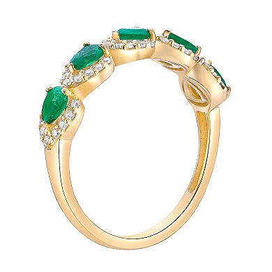 Gemminded 10k Gold Emerald & 1/5 Carat T.W. Diamond Teardrop Stone Band Ring