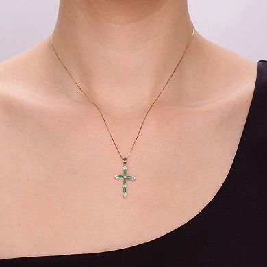 Gemminded 10k Gold Gemstone & 1/6 Carat T.W. Diamond Cross Pendant Necklace