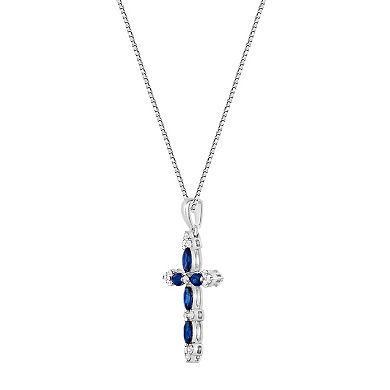 Gemminded 10k Gold Gemstone & 1/6 Carat T.W. Diamond Cross Pendant Necklace