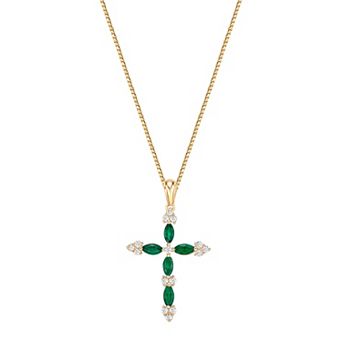 Gemminded 10k Gold Gemstone & 1/6 Carat T.W. Diamond Cross Pendant Necklace