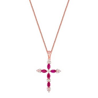 Gemminded 10k Gold Gemstone & 1/6 Carat T.W. Diamond Cross Pendant Necklace