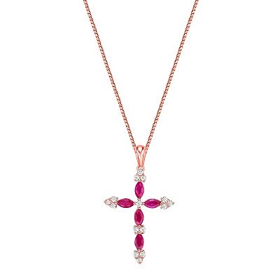 Gemminded 10K Gold Gemstone 1 6 Carat T.W. Diamond Cross Pendant Necklace Women s Size 18