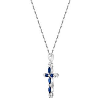 Gemminded 10k Gold Gemstone & 1/6 Carat T.W. Diamond Cross Pendant Necklace