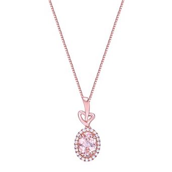 Gemminded 10k Rose Gold Morganite & 1/8 Carat T.W. Diamond Pendant Necklace
