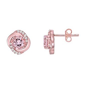 Gemminded 10k Rose Gold Morganite & 1/10 Carat T.W. Diamond Rosette Stud Earrings