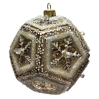Pinnacle Peak Trading Brown Beaded Snowflake Dodecahedron Ball Polish Glass Christmas Tree Ornament