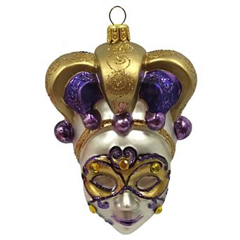 Pinnacle Peak Trading Purple And Gold Venetian Mask Polish Glass Christmas Tree Ornament Mardi Gras