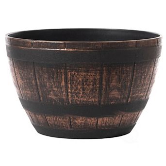 Outdoor Rustic Half Barrel Flower Garden Planter Bowl, Plastic
