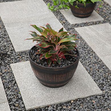 Outdoor Rustic Half Barrel Flower Garden Planter Bowl, Plastic