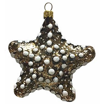Pinnacle Peak Trading Brown And White Speckled Starfish Polish Glass Christmas Ornament