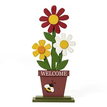 Glitzhome 30"h Wooden Trio Flowers Welcome Porch Decor