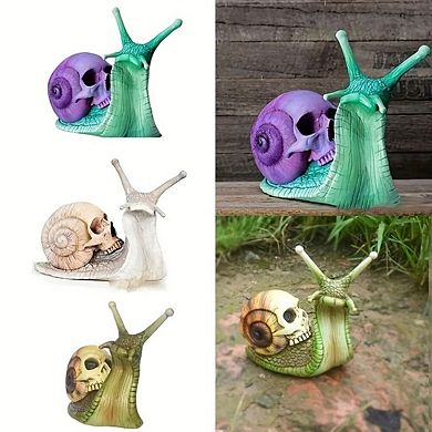 1pc Resin Snail Skull Statue, Snail Garden Animal Sculpture, Halloween Skull