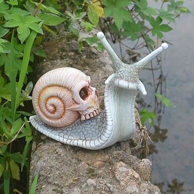 1pc Resin Snail Skull Statue, Snail Garden Animal Sculpture, Halloween Skull