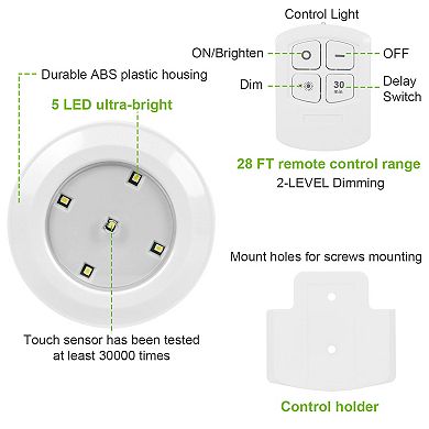 White, Cordless Led Night Lights With Remote For Stick-on Convenience Set Of 3