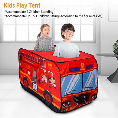 Kids, Red, Play Tent Foldable Pop-up Fire Truck With Carry Bag